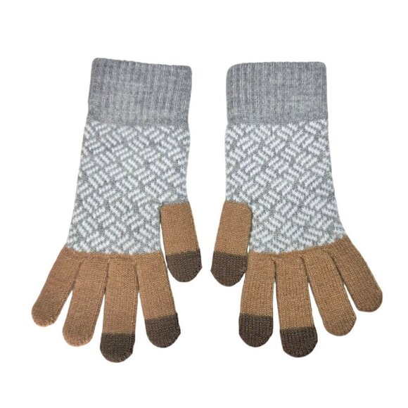 NEW Knit Winter Gloves Wool Blend Gray Tan Screentouch Friendly Sz. M - Picture 3 of 7